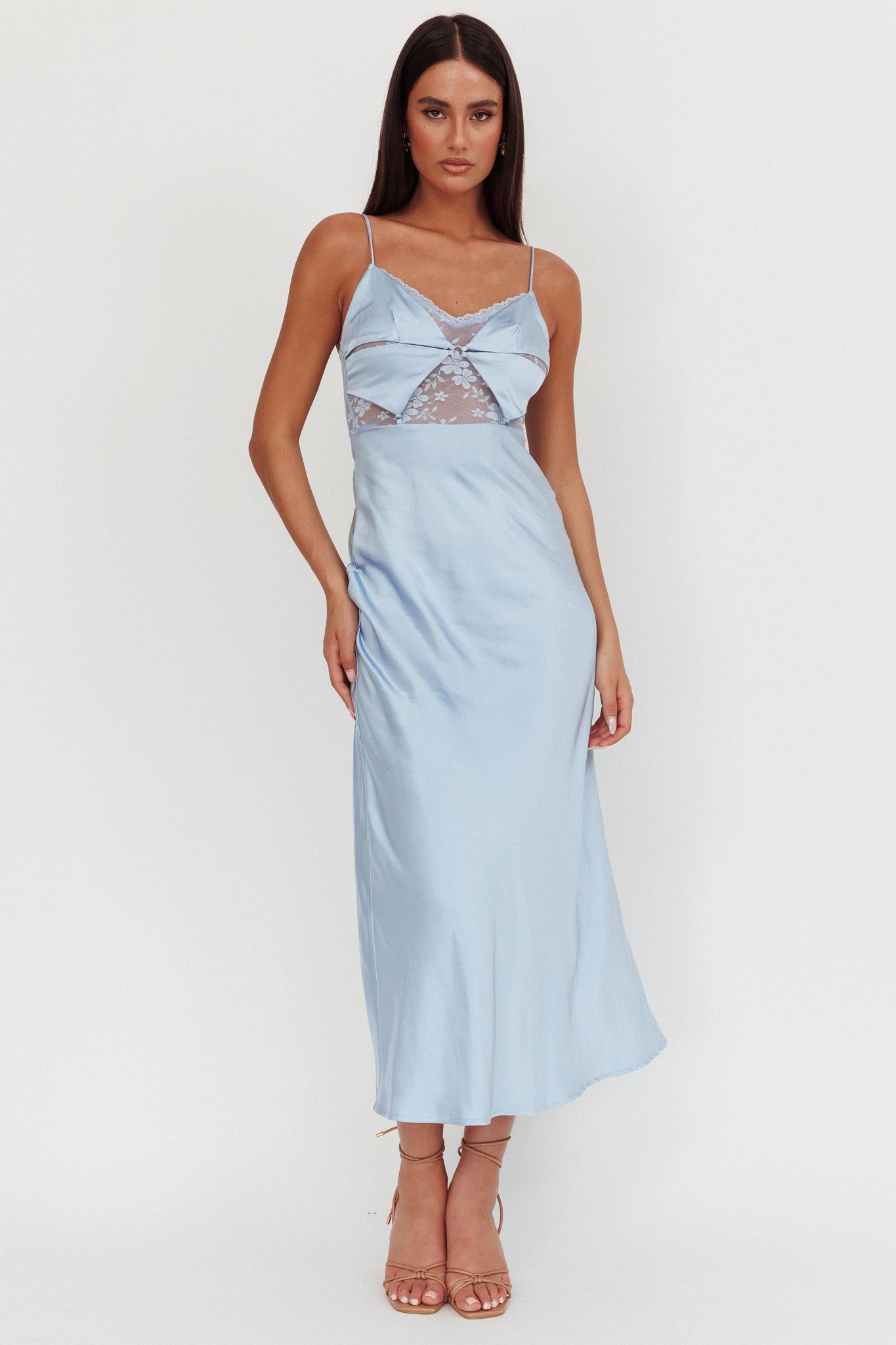 Abito lungo con corpetto in pizzo Impressions blu