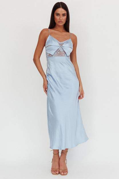 Abito lungo con corpetto in pizzo Impressions blu