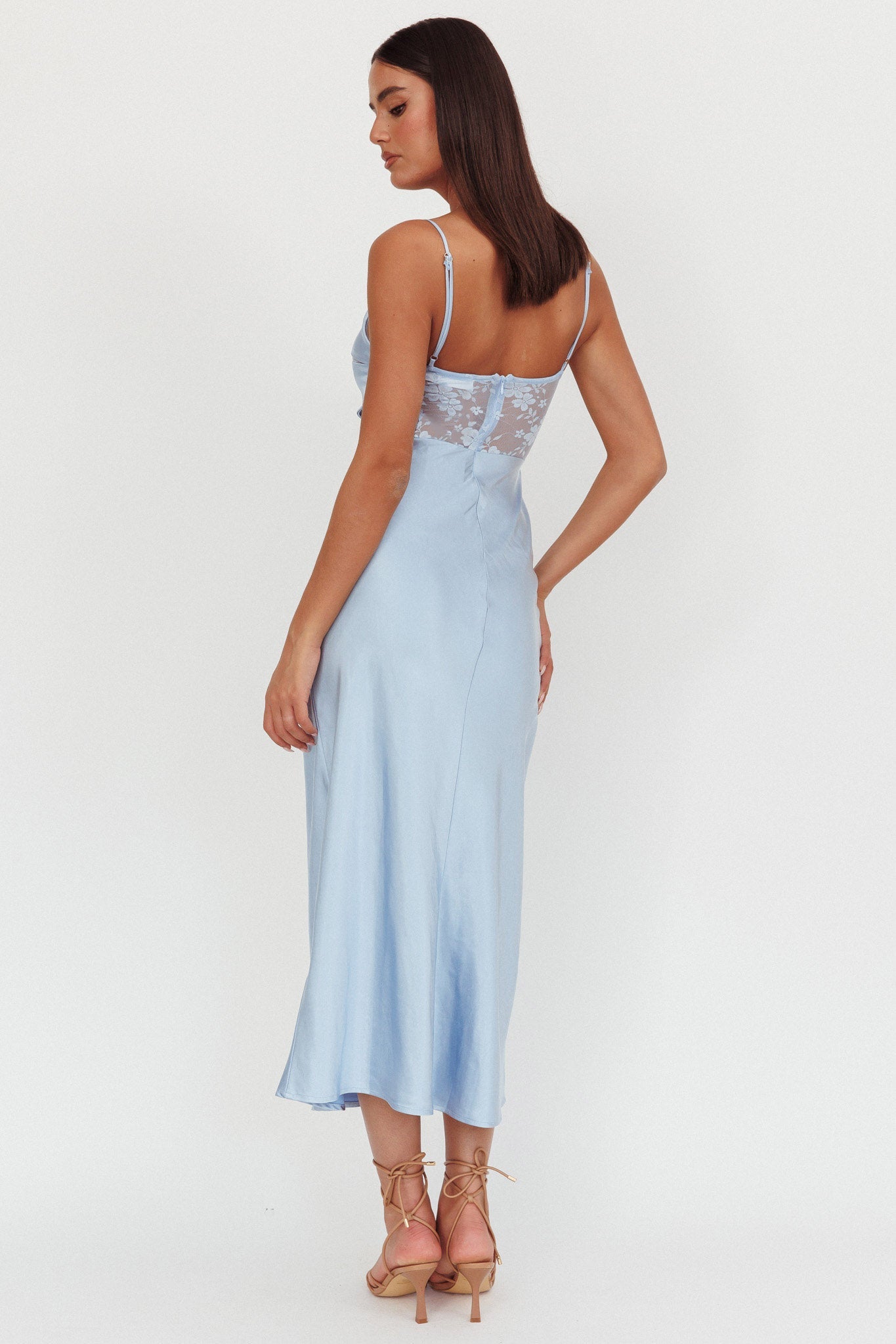 Abito lungo con corpetto in pizzo Impressions blu