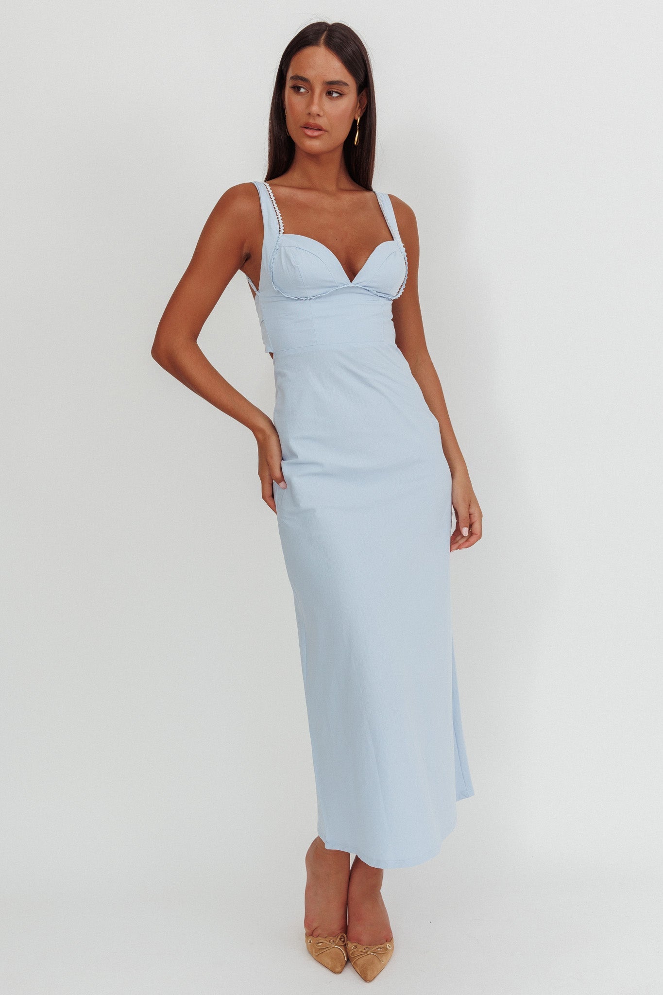 Abito lungo blu con schiena arricciata Moonlit Reverie
