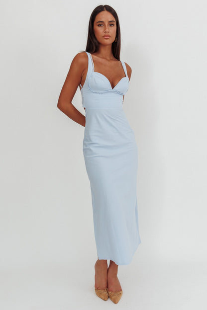 Abito lungo blu con schiena arricciata Moonlit Reverie