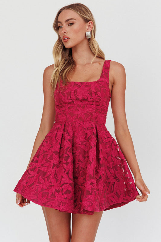 Mini abito a trapezio ricamato Miley fucsia