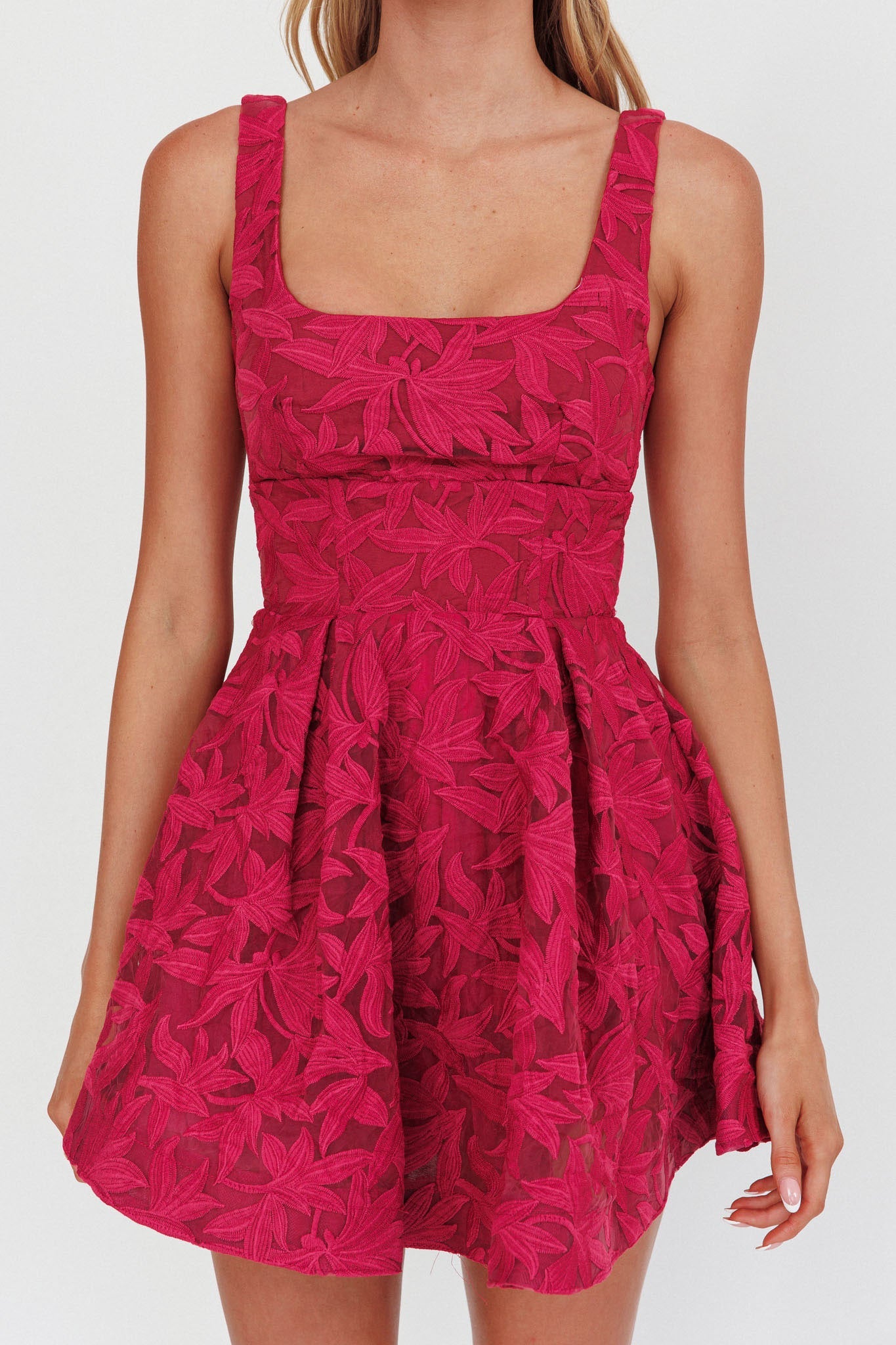 Mini abito a trapezio ricamato Miley fucsia