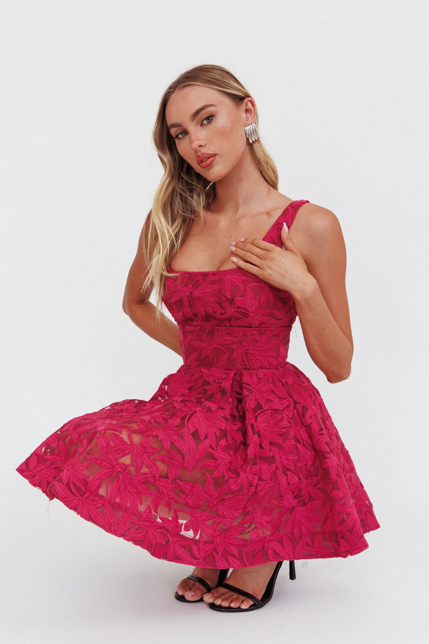 Mini abito a trapezio ricamato Miley fucsia