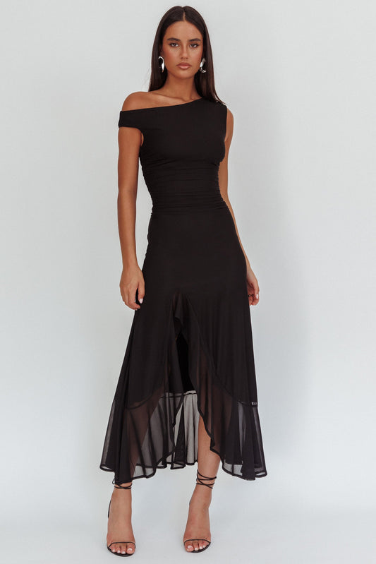 Abito lungo con scollo asimmetrico Moonlit Magic nero