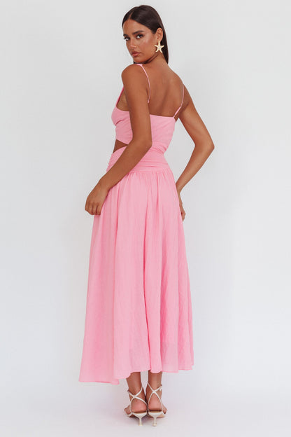 Abito lungo rosa con scollo a V e spalline sottili First Dates