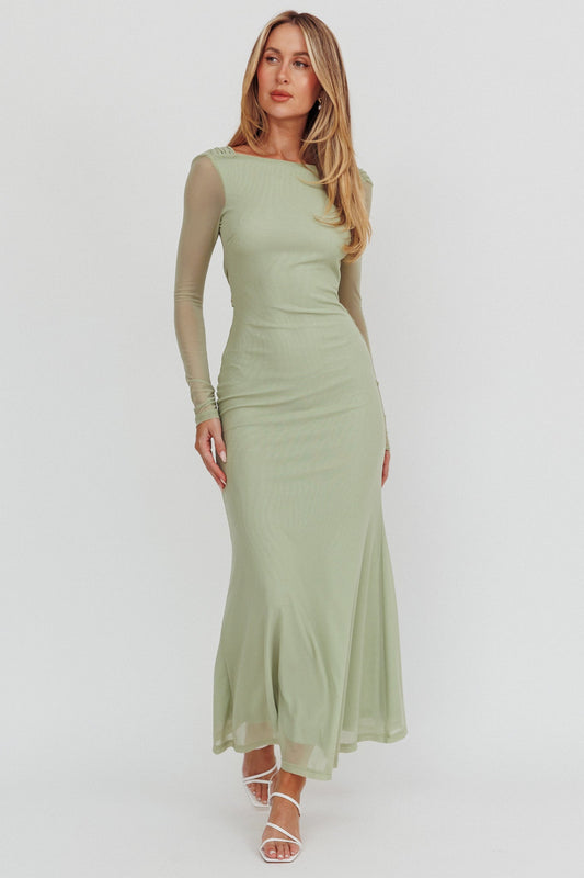 Abito lungo in rete con schiena scoperta Lustre Sage