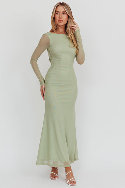 Abito lungo in rete con schiena scoperta Lustre Sage