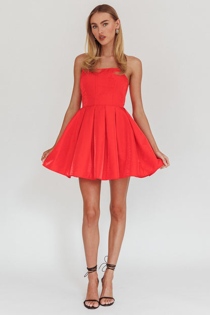 Mini abito svasato senza spalline Loveless rosso