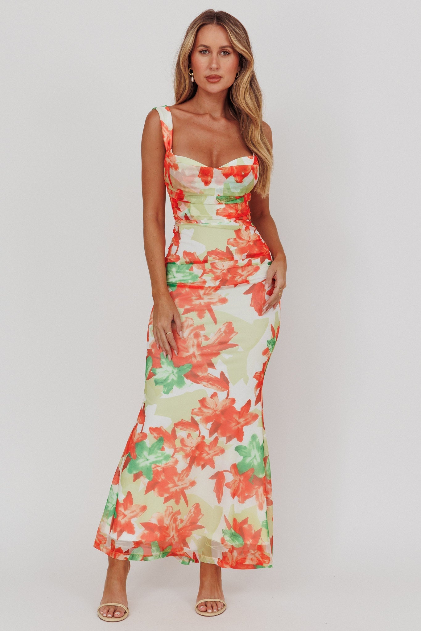 Abito lungo con stampa a sirena Odelia Sweetheart rosso
