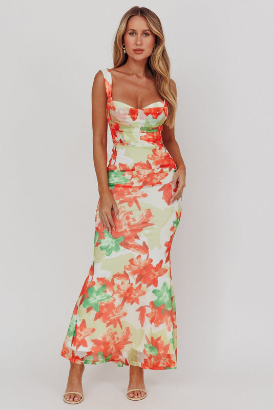 Abito lungo con stampa a sirena Odelia Sweetheart rosso