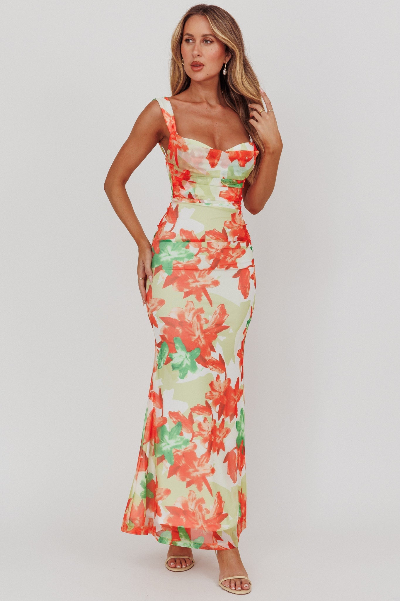 Abito lungo con stampa a sirena Odelia Sweetheart rosso