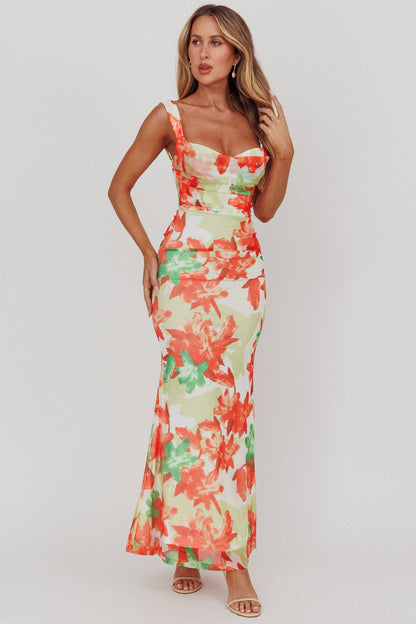 Abito lungo con stampa a sirena Odelia Sweetheart rosso
