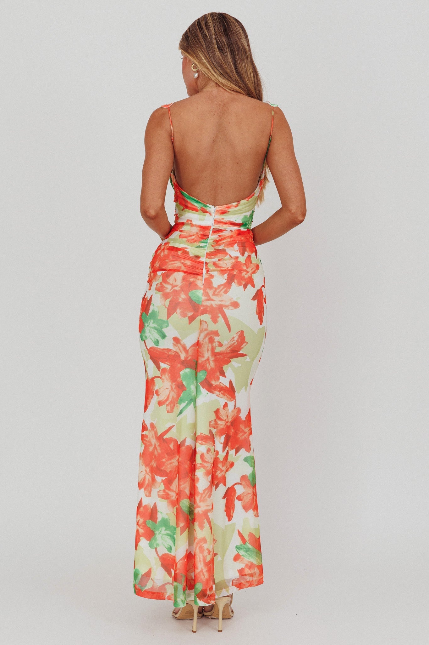 Abito lungo con stampa a sirena Odelia Sweetheart rosso