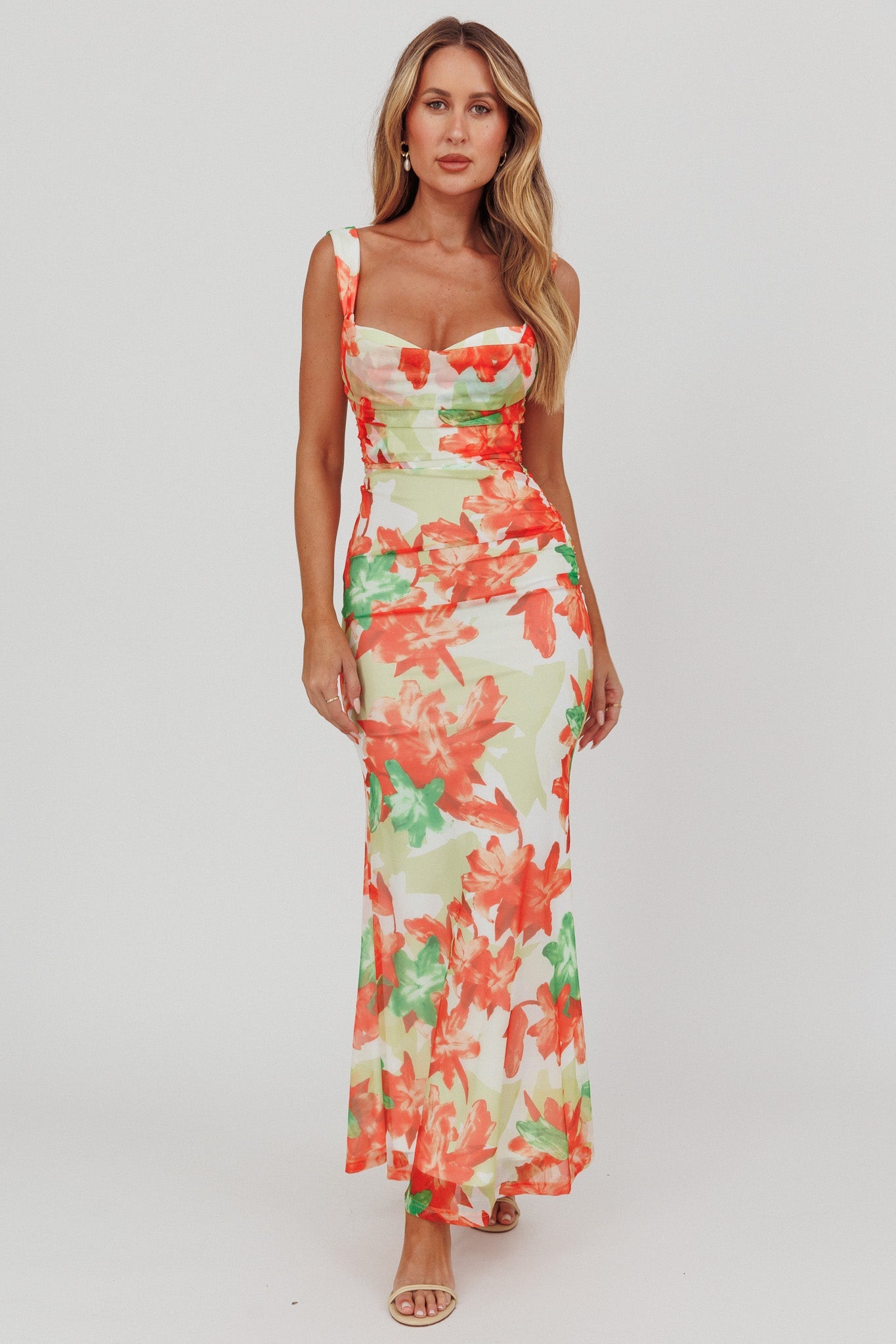 Abito lungo con stampa a sirena Odelia Sweetheart rosso
