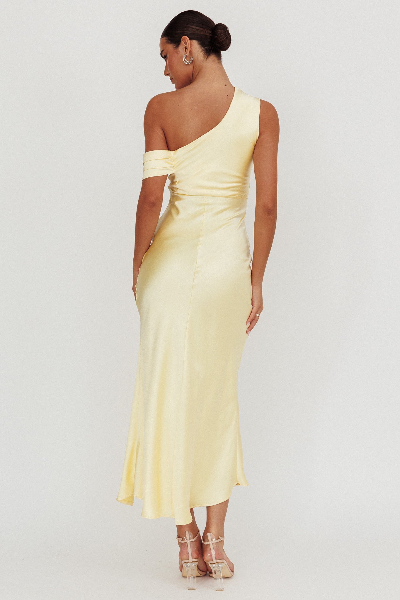 Abito midi con scollo asimmetrico Floret color burro