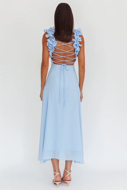 Eloquent Maxi Dress con lacci sul retro, blu