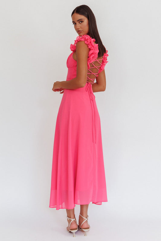 Abito lungo con lacci sulla schiena Eloquent rosa shocking