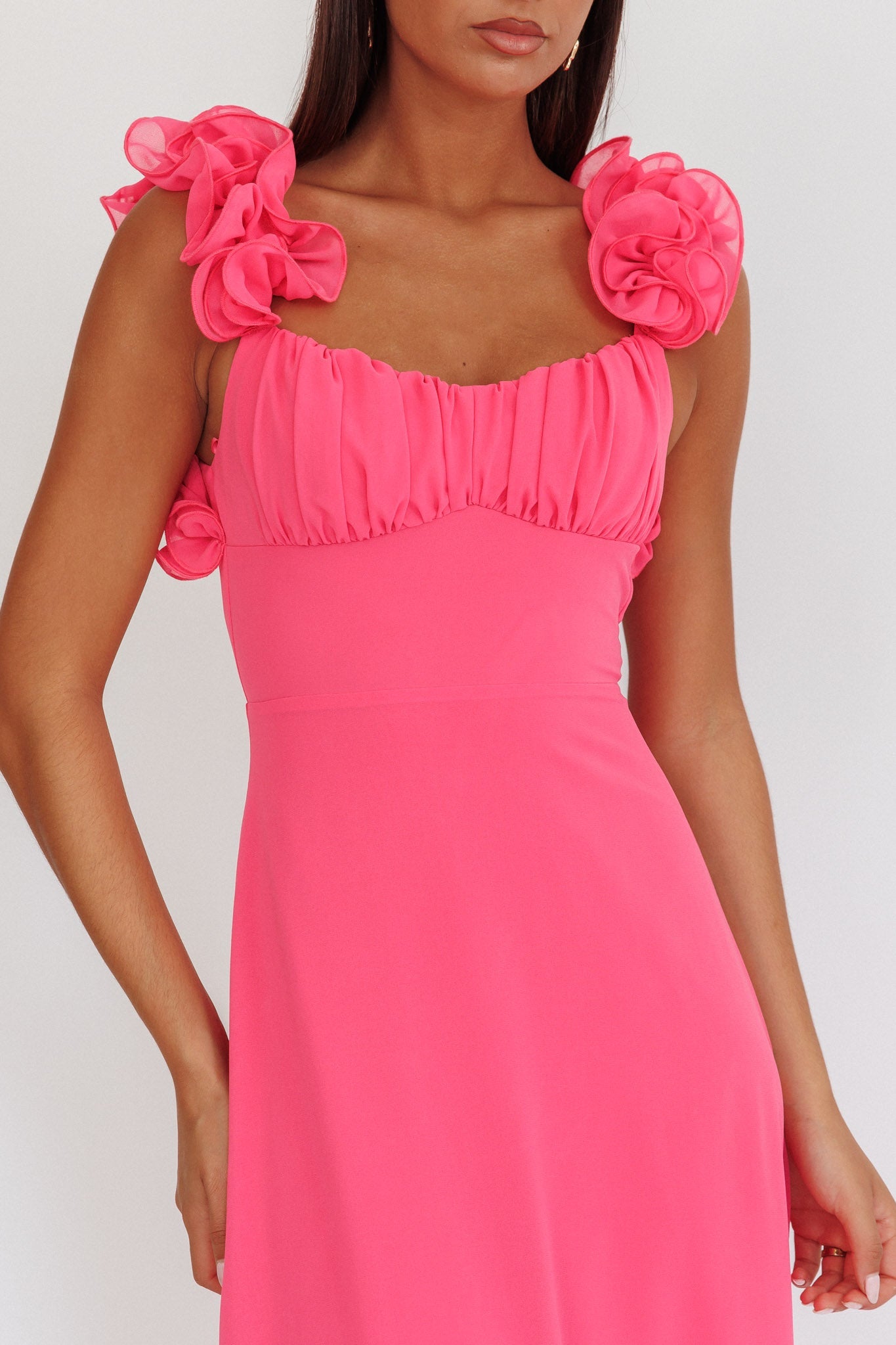 Abito lungo con lacci sulla schiena Eloquent rosa shocking