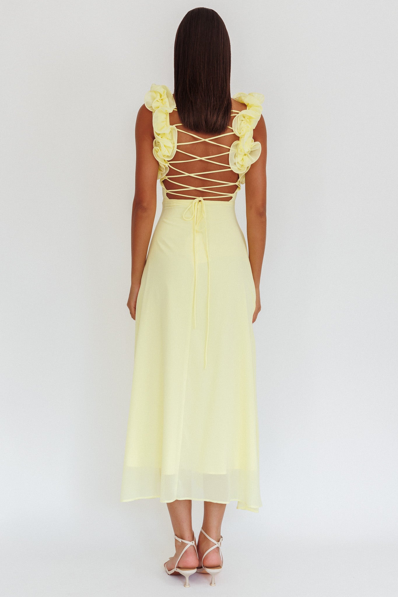 Eloquent Maxi Dress con lacci sulla schiena, giallo