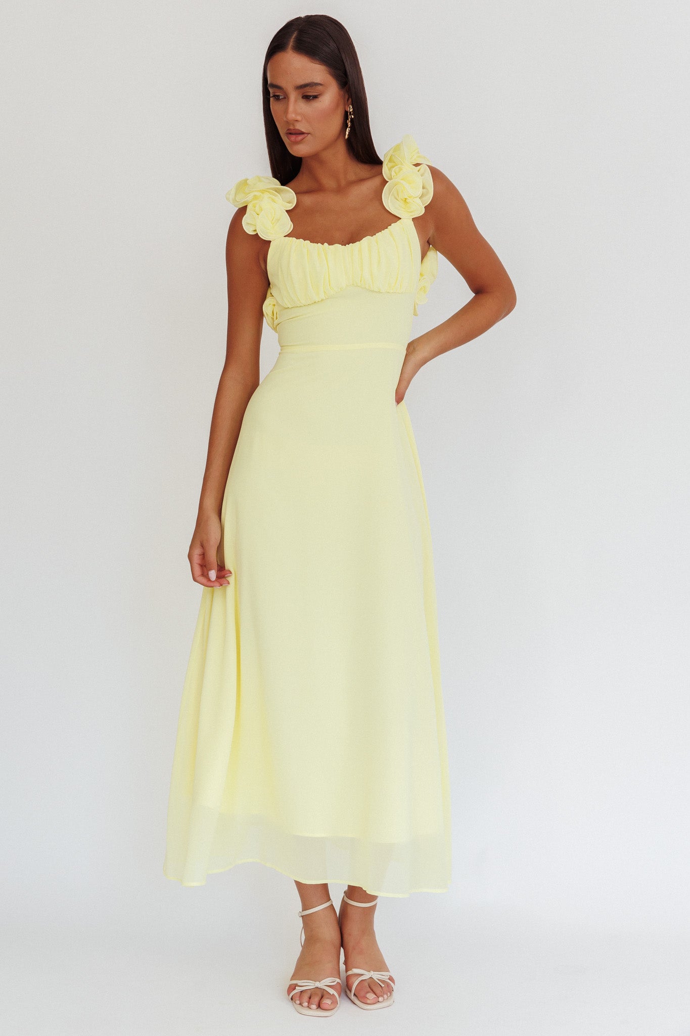 Eloquent Maxi Dress con lacci sulla schiena, giallo