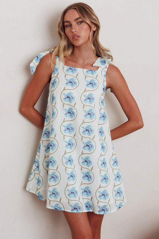 Annalee Mini abito con spalle legate e stampa floreale blu