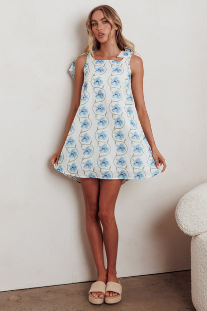 Annalee Mini abito con spalle legate e stampa floreale blu