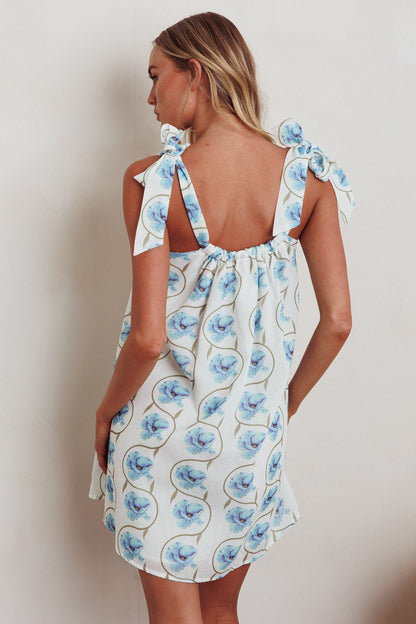 Annalee Mini abito con spalle legate e stampa floreale blu