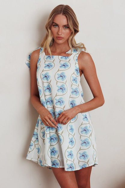 Annalee Mini abito con spalle legate e stampa floreale blu