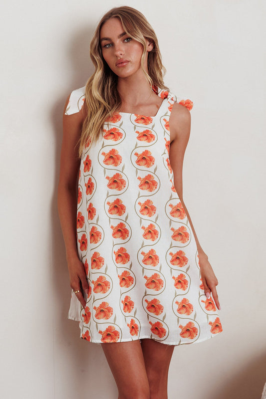 Annalee Mini abito con spalle legate e stampa floreale arancione
