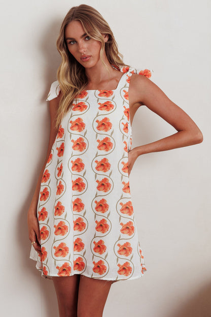 Annalee Mini abito con spalle legate e stampa floreale arancione