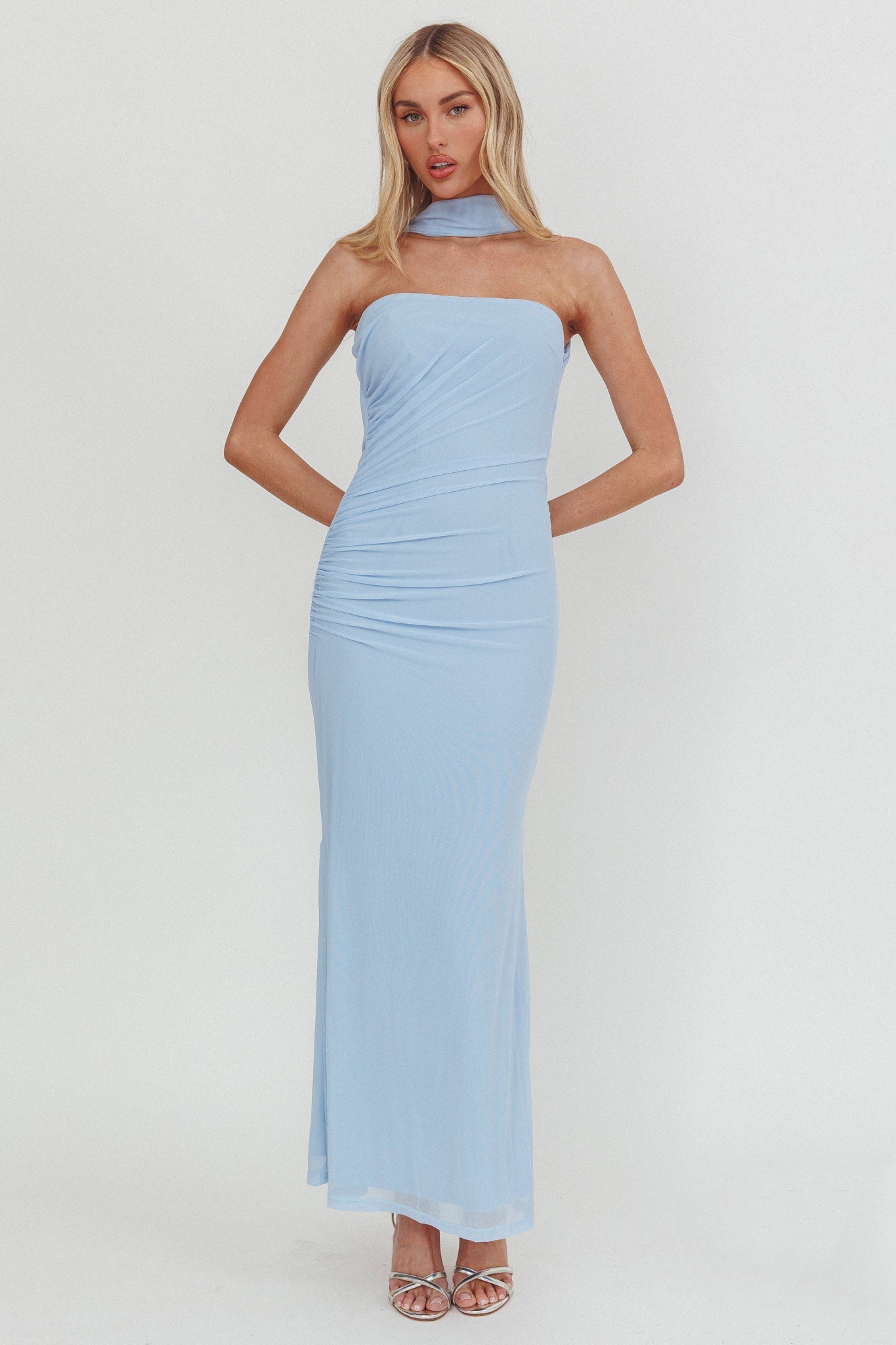 Truth Be Told Reverse Halter Maxi Dress Blu