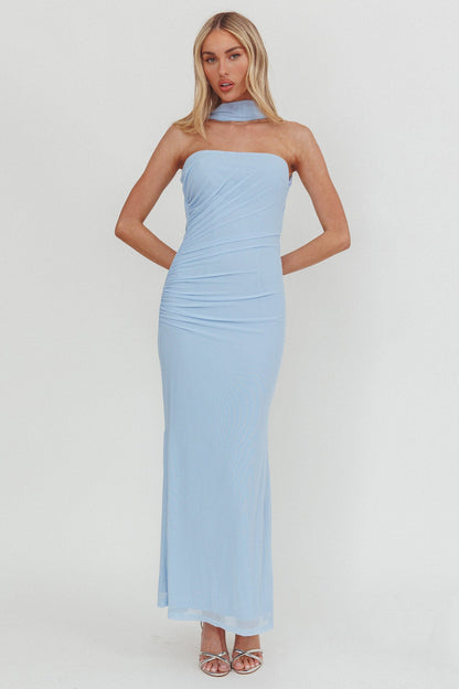 Truth Be Told Reverse Halter Maxi Dress Blu