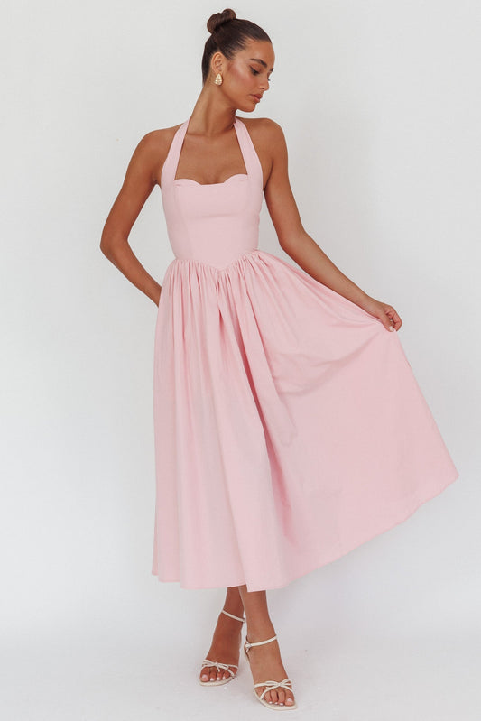 Ottieni la mia attenzione Abito lungo con scollo all'americana rosa