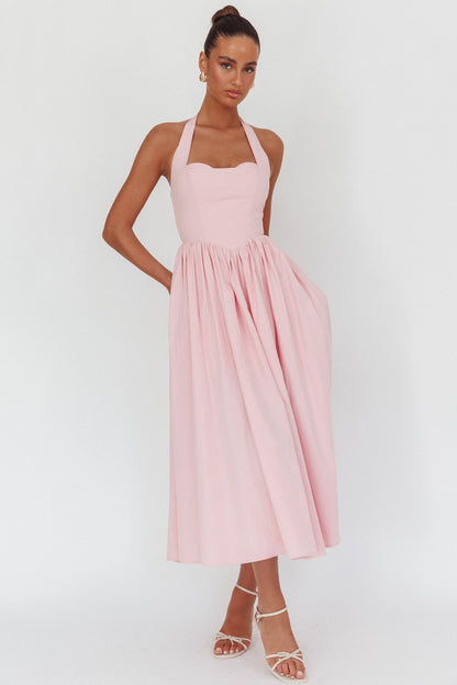 Ottieni la mia attenzione Abito lungo con scollo all'americana rosa