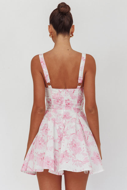 Cattura la mia attenzione - Mini abito con spalle scoperte e stampa floreale rosa