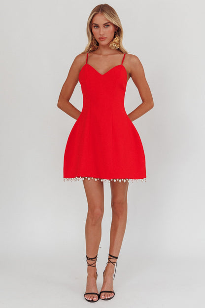 Besos Mini abito rosso con orlo di perle