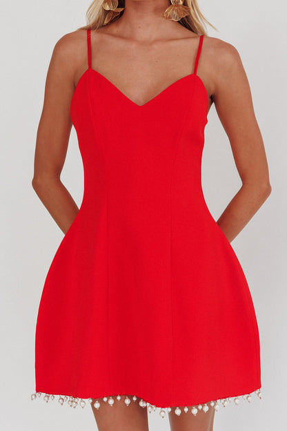 Besos Mini abito rosso con orlo di perle