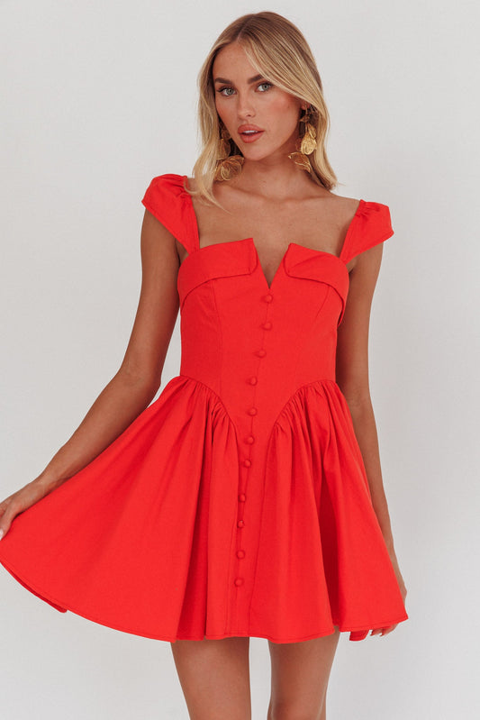 Morning Meadows Mini abito rosso con bottoni sul davanti