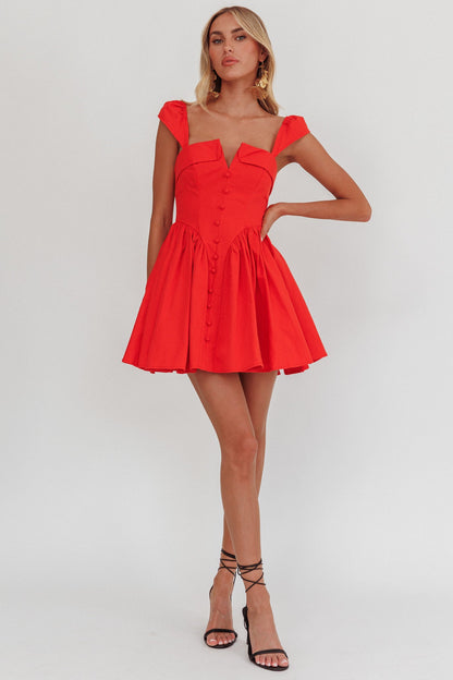 Morning Meadows Mini abito rosso con bottoni sul davanti