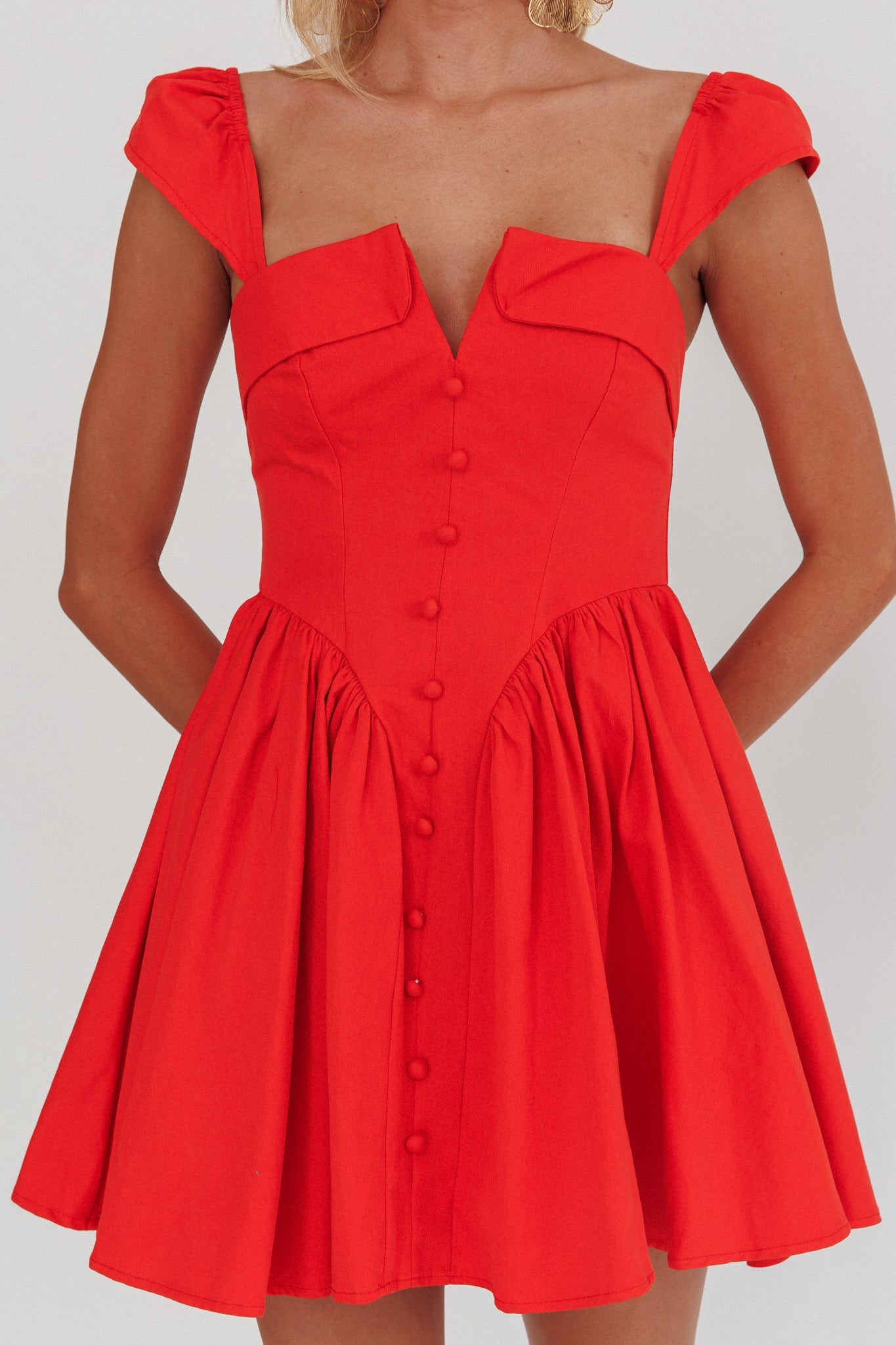 Morning Meadows Mini abito rosso con bottoni sul davanti