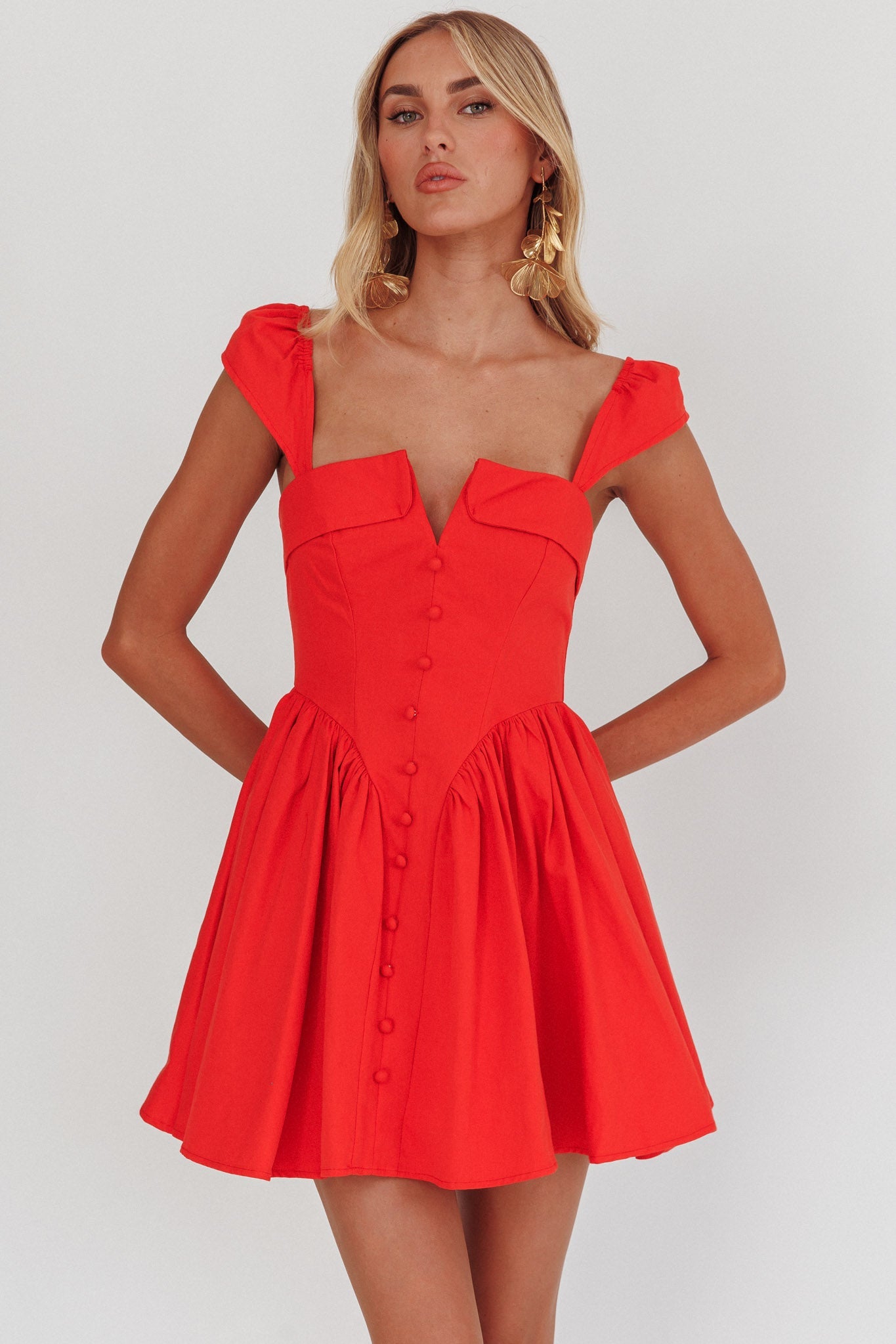 Morning Meadows Mini abito rosso con bottoni sul davanti