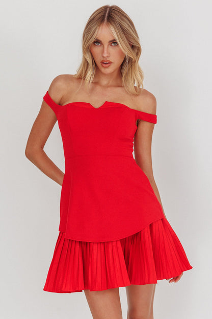 Mini abito rosso con orlo plissettato Devoted Love