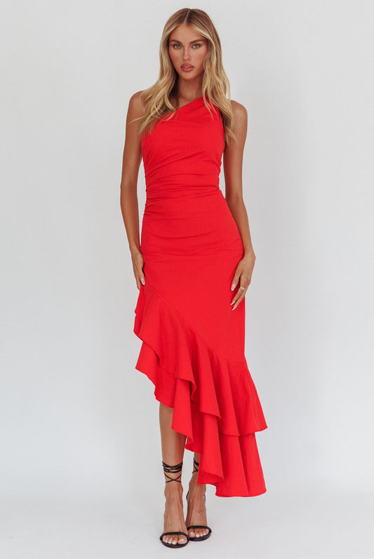 Abito monospalla con orlo asimmetrico Bold Love rosso