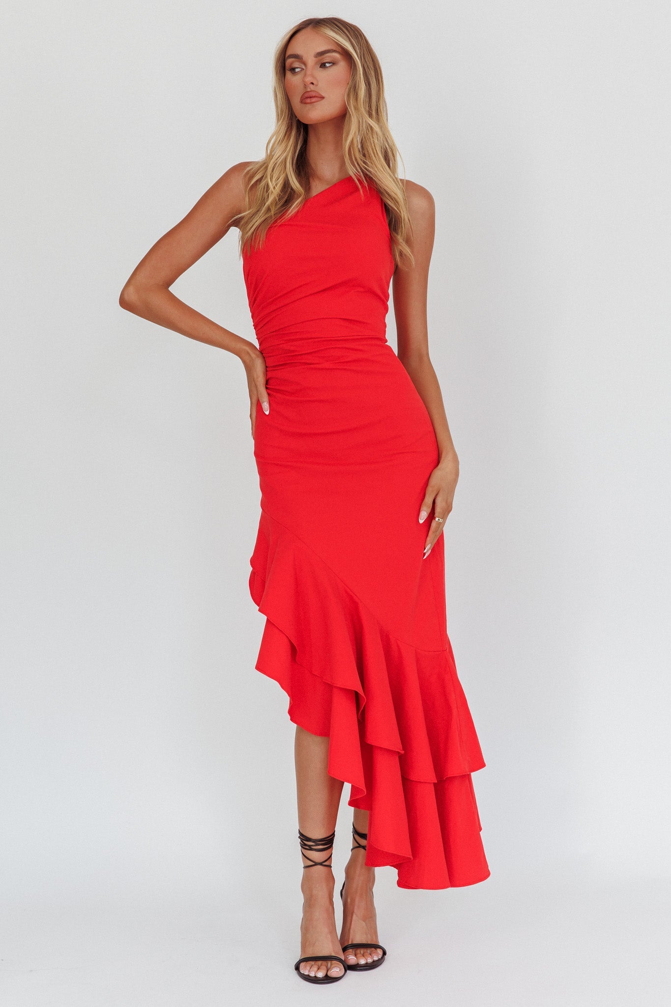 Abito monospalla con orlo asimmetrico Bold Love rosso