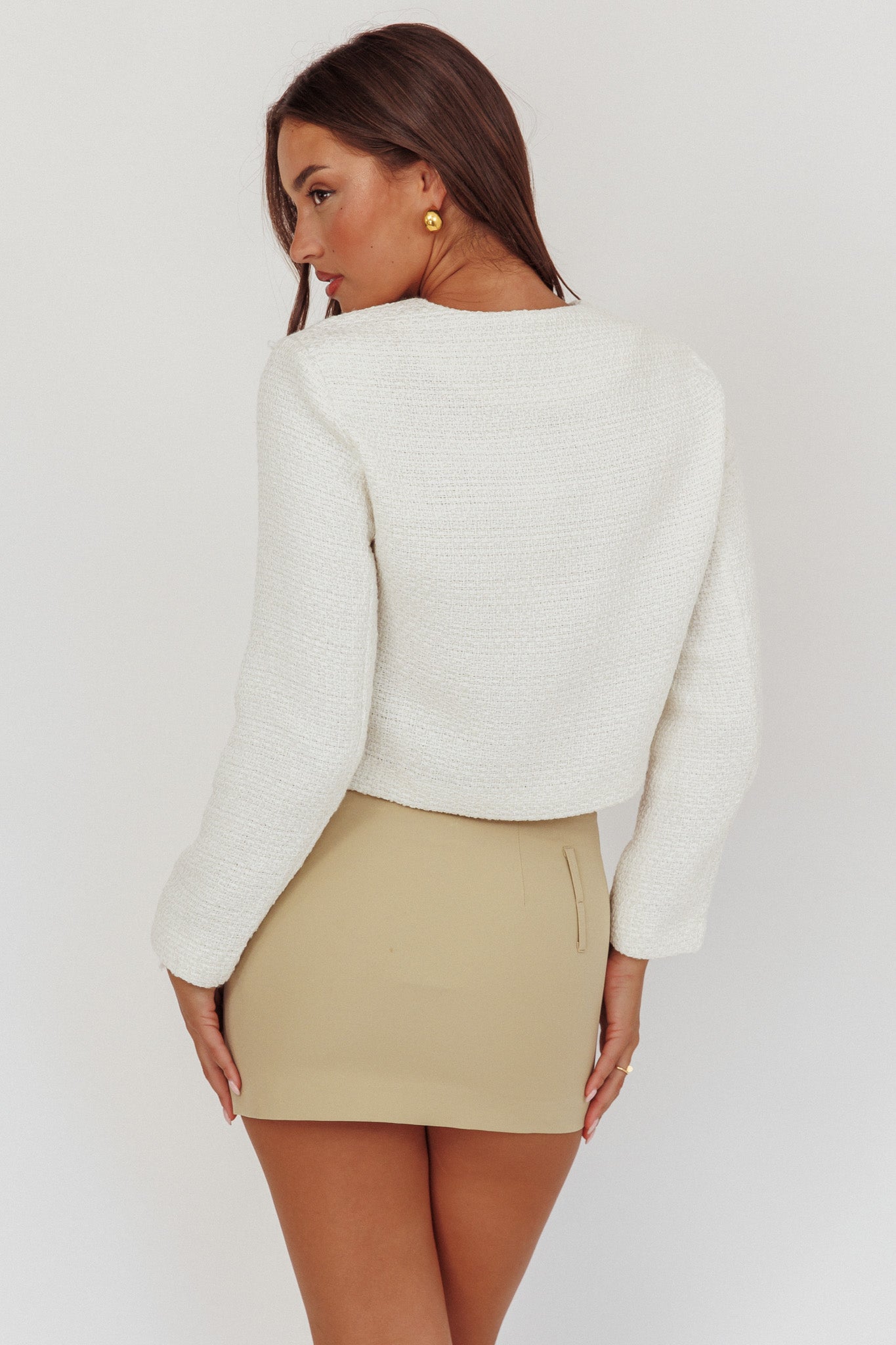 Giacca corta Beverly Hills in tweed bianco