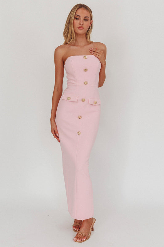 She Is Abito lungo senza spalline con bottoni sul davanti, rosa