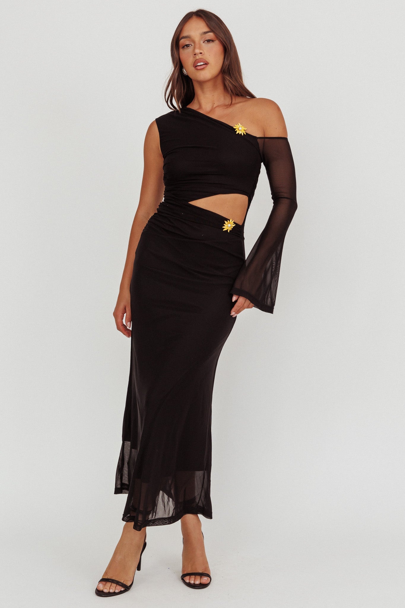 Abito lungo monospalla con cut-out Prima nero