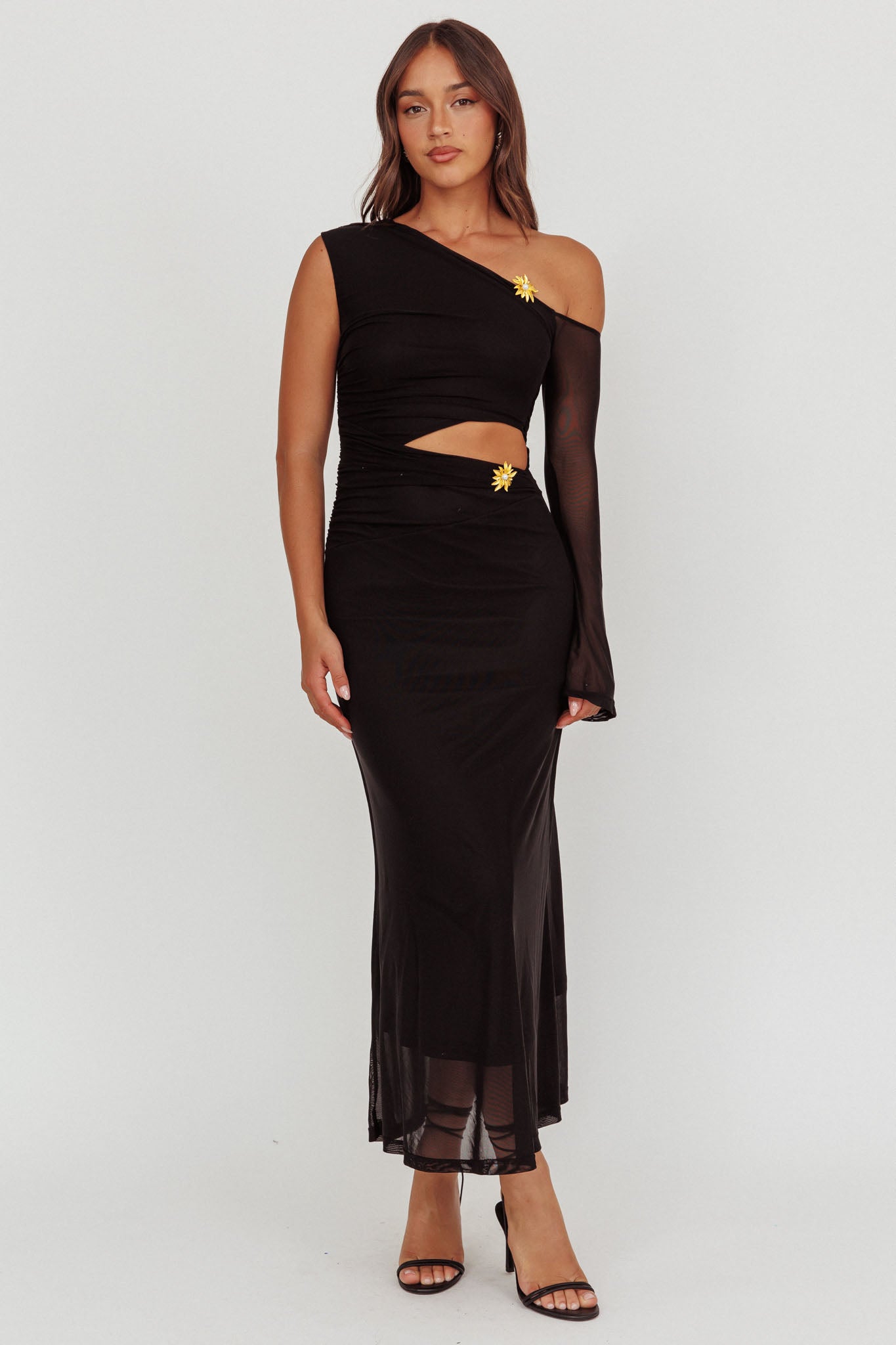 Abito lungo monospalla con cut-out Prima nero