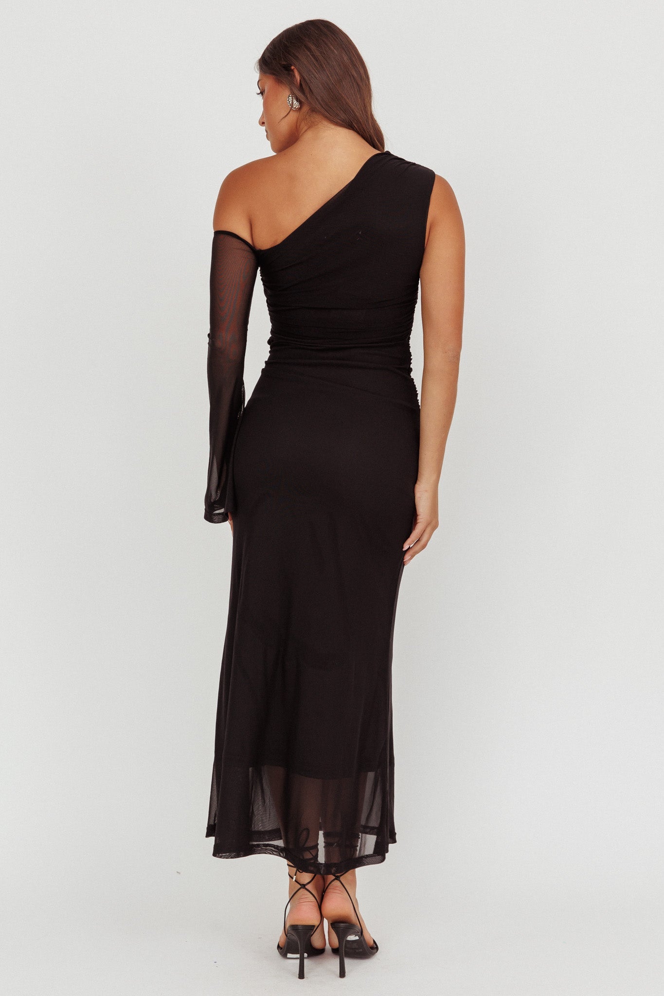 Abito lungo monospalla con cut-out Prima nero
